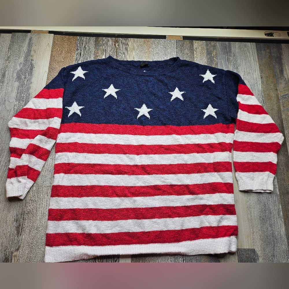 Talbots American Flag Sweater XL Patriotic 4th Of July Perfect